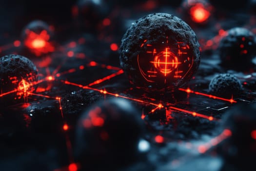 Laser beams targeting cancer cells, representing precise cancer treatment..