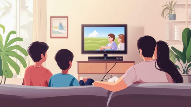 Family enjoying time together watching television, promoting togetherness and shared experiences