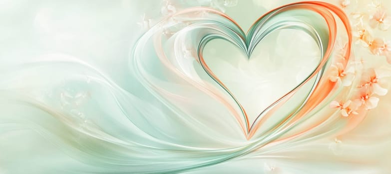 Swirling pastel colors form a heart shape framing a bright center, decorated with delicate flowers