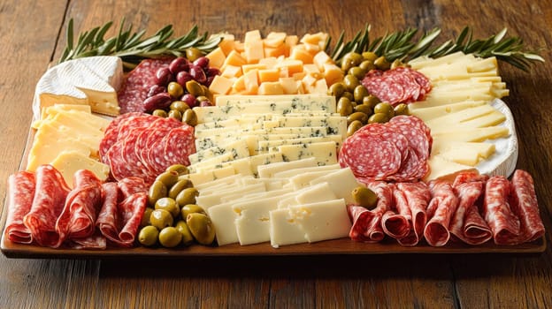 Delicious charcuterie board featuring a variety of cheeses, cured meats, and olives, perfect for sharing