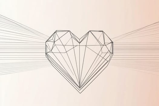 Geometric heart shape radiating lines symbolizes love, connection, and digital relationships