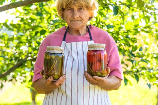 Canned food in jars. Selective focus. food.