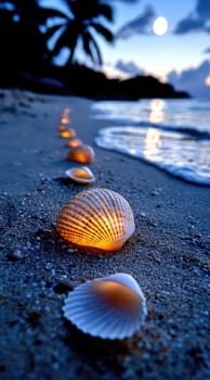 Conch Shell: delicate seashell, beach setting, tranquil ambiance, coastal beauty, sandy shore, peaceful sound, natural ornament, oceanic charm, serene atmosphere, captivating ocean view,