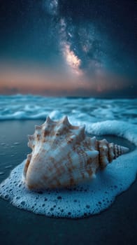 Seashell Treasure: smooth conch, ocean breeze, coastal elegance, shoreline serenity, beachside retreat, calming environment, romantic vibes, sea breeze, nature's artistry