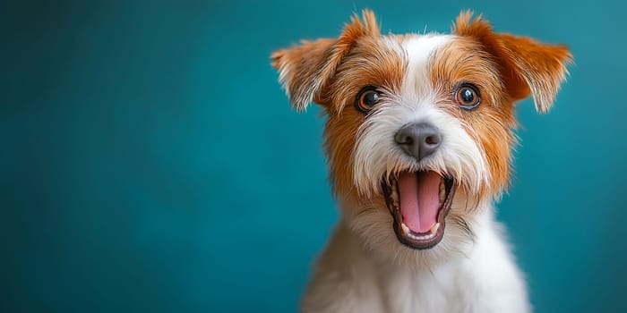 A dog with a big smile on its face is looking at the camera. The dog's tongue is sticking out, and it is happy