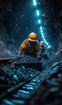 Life beneath earth: a mine worker focused on excavation in a subterranean environment showcasing the hard work, persistence, and skill involved in the mining profession