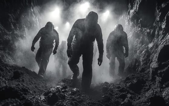 Strength in labor: a miner working deep underground navigating the rugged terrain with determination highlighting the resilience and dedication of individuals in the mining industry