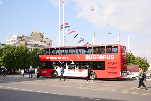 Istanbul Turkey 12 may 2023. Red Big Bus Double decker tourist Tour bus.