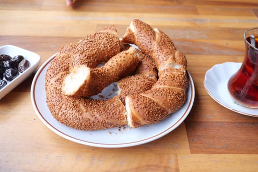 Turkish Bagel Simit on table ,