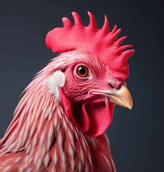 Vertical picture of beautiful colorful rooster looking at the camera