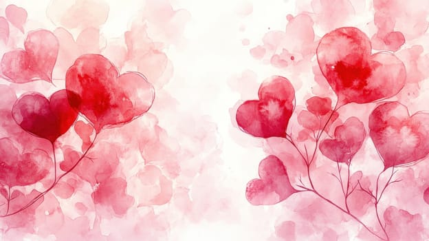 Romantic watercolor hearts in shades of pink and red create dreamy atmosphere, perfect for expressing love and affection. This seamless pattern evokes warmth and joy.
