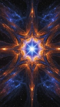 A stunning star formation bursts forth with brilliant hues of blue and orange, creating an awe-inspiring focal point that captivates the viewer in the vastness of the universe.