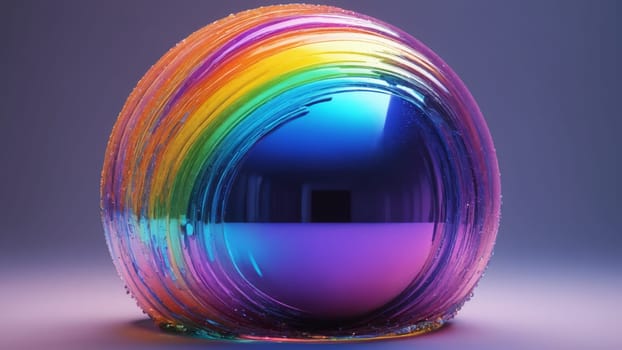 A beautifully crafted sphere reflects a spectrum of vibrant colors, showcasing stunning patterns and curves. The interplay of light creates an enchanting visual effect that captivates viewers.