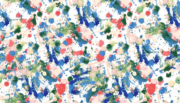 Seamless pattern with abstract creative blots and splashes painted with gouache for paint box design