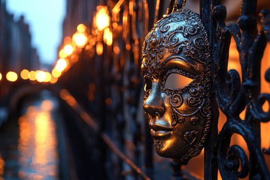 Enigma of celebration: carnival Venetian mask symbolizing secrecy, extravagance, crafted with exquisite detail, capturing spirit of centuries old traditions, mystique of masked revelers