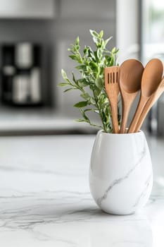 Sustainable utensils: wooden kitchen essentials crafted for eco-friendly atmosphere, environmentally conscious living, healthy cooking practices while promoting benefits of natural materials
