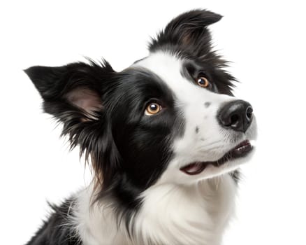 Black and white border collie portrait isolated on white background. Border collie headshot on white background. ai generated image