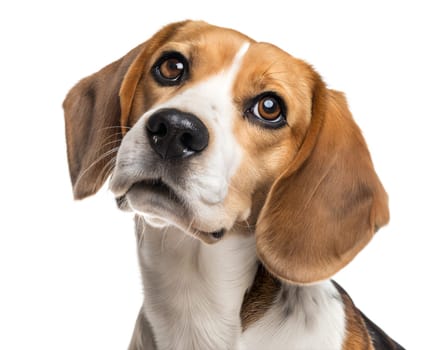 Beagle dog portrait looking at camera isolated on white background. Beagle headshot on white background. ai generated image