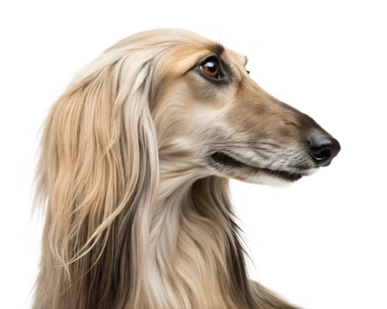 Afghan Hound Dog portrait isolated on white background. Afghan Hound headshot on white background. Ai image