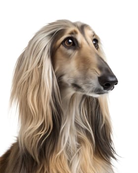 Afghan Hound Dog portrait isolated on white background. Afghan Hound headshot on white background. Ai image
