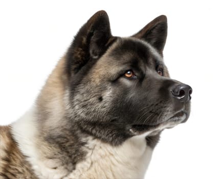 American Akita Inu portrait isolated on white background. American Akita Inu headshot on white background. ai generated