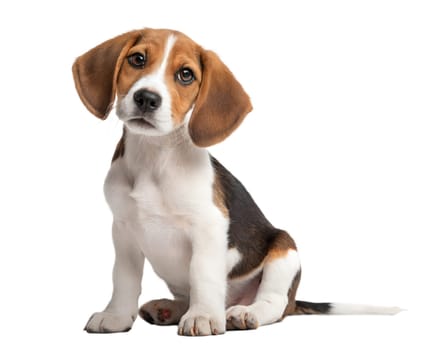 Australian foxhound puppy isolated on white background. Australian foxhound puppy sitting and looking at camera on white background. Ai generated