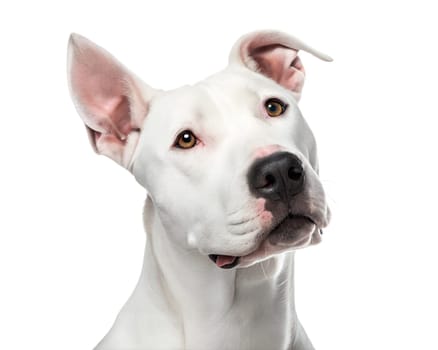 Dogo Argentino portrait looking at camera isolated on white background. Dogo Argentino headshot on white background. Ai generated image