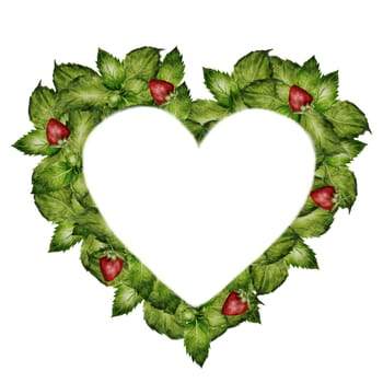 Heart of green leaves frame watercolor. Herbal heart. Hand drawn shape with mint leaves on isolated white background. Ideal for herbal tea and other drinks logo and natural cosmetics. High quality illustration