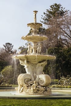 MELBOURNE, AUSTRALIA - AUGUST 1, 2024: Exhibition Fountain detail in Carlton Gardens on a clear sunny winter's day in Melbourne Australia