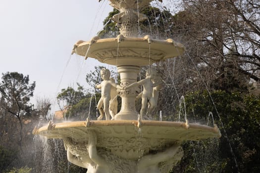 MELBOURNE, AUSTRALIA - AUGUST 1, 2024: Exhibition Fountain detail in Carlton Gardens on a clear sunny winter's day in Melbourne Australia
