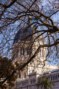 MELBOURNE, AUSTRALIA - AUGUST 1, 2024: Royal Exhibition Building in Carlton Gardens on a clear sunny winter's day in Melbourne Australia