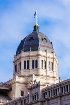 MELBOURNE, AUSTRALIA - AUGUST 1, 2024: Royal Exhibition Building in Carlton Gardens on a clear sunny winter's day in Melbourne Australia