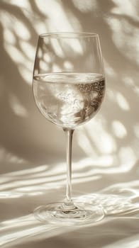 Glass of Cold Water with Sunny Shadows, Minimalistic Summer Beverage on Beige Background