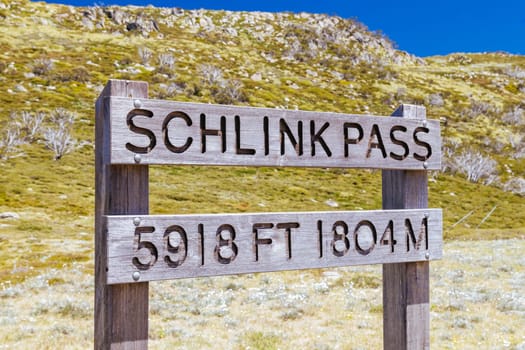 The summit of Schlink Pass on a clear summer's day, in the Snowy Mountains, New South Wales, Australia