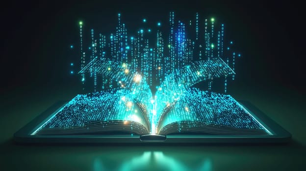 Book Digitization: transforming pages, digital data flow, educational technology, seamless integration, tech-driven learning, content conversion, innovative education, digital advancement
