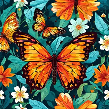 Stunning close-up of colorful butterflies resting on vibrant flowers, creating a harmonious blend of natures beauty. Ideal for floral themes, nature projects, greeting cards, print, digital designs