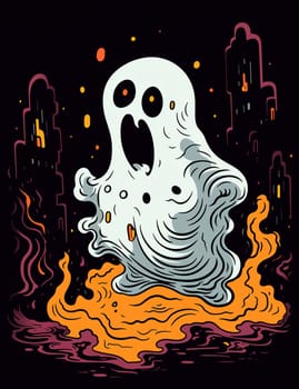 Cute cartoon children's illustration of a ghost with pumpkins. AI Generated