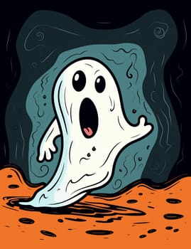 Cute cartoon children's illustration of a ghost with pumpkins. AI Generated