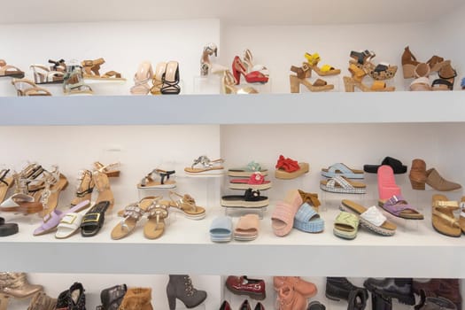 Corfu, Greece-September 15, 2023: Elegant women's shoes displayed in a shoe shop