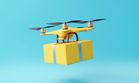 smart fast shipment speed technology delivery aerial future helicopter robot innovation cardboard package air copter cargo blue drone fly aircraft. Generative AI.