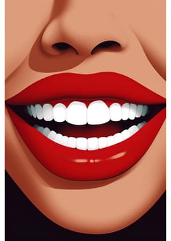 closeup woman design beauty banner pop sexy cartoon red lipstick fashion modern girl lip beautiful glamour poster toothpaste teeth illustration art. Generative AI.