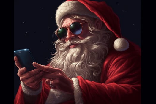 celebration man smartphone aged year santa grandfather claus merry smile mature christmas screen online costume phone message glasses cellphone holiday mobile. Generative AI.