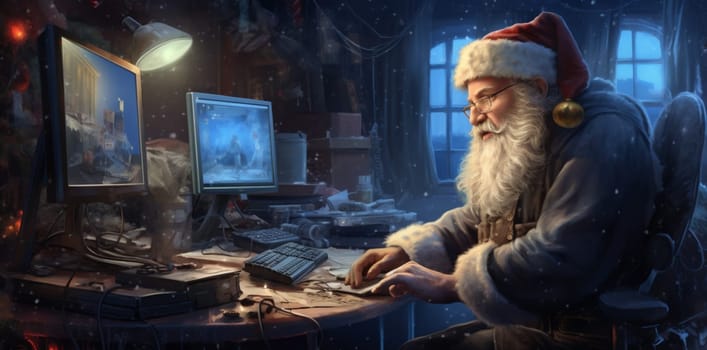 woman happy communication character concept christmas room family illustration greeting laptop december santa home interior male quarantine indoor holiday house. Generative AI.