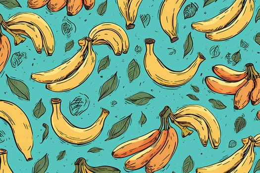 food texture sweet art banana organic isolated illustration trendy juicy abstract yellow background pattern blue seamless wallpaper fruit design fresh ingredient. Generative AI.