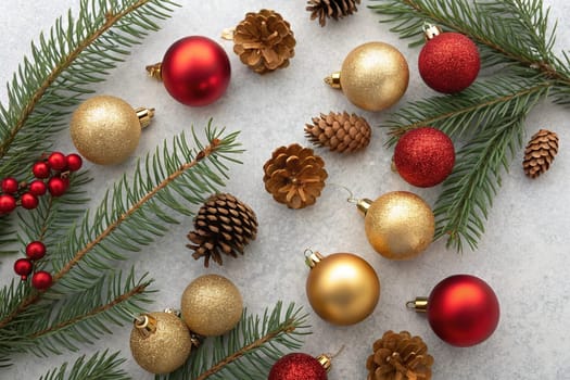 A beautiful arrangement of Christmas ornaments, pine branches, and pinecones, creating a festive and inviting scene. Red and gold Christmas ornaments, pine branches, and pinecones create a festive and elegant display. A collection of Christmas ornaments, pine branches, and pinecones create a festive and joyful scene. This festive arrangement of Christmas ornaments, pine branches, and pinecones is sure to bring holiday cheer to any room.
