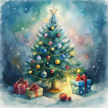 A beautifully decorated Christmas tree with ornaments, lights, and a festive gift.A classic Christmas scene with a beautifully decorated tree, elegant ornaments, and a warm, inviting atmosphere.Get ready for some Christmas fun! This festive tree is full of sparkle and joy.A special Christmas gift awaits under this beautifully decorated tree.The ornaments on this tree are simply stunning! They sparkle and shine, adding to the festive atmosphere.