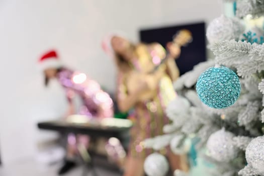 A vibrant scene of musicians joyfully celebrating the holidays with laughter, excitement, and cheer for all
