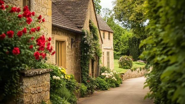 Cotswolds cottage and garden in the English countryside style, modern architecture and design idea