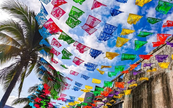 Mexican celebration and festive decorations in Playa del Carmen Quintana Roo Mexico.