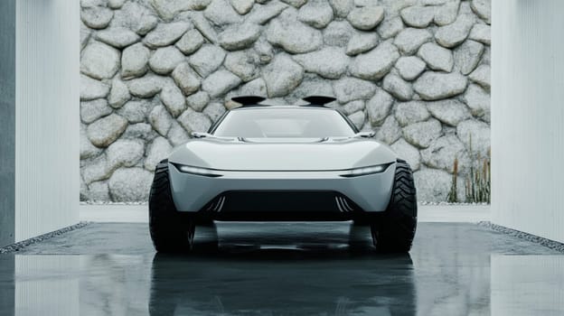 Luxurious electric suv in a modern garage, showcasing sleek design and advanced features, evoking wealth, innovation, and automotive excellence